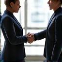Two people engaged in a mock interview handshake representing interview preparation